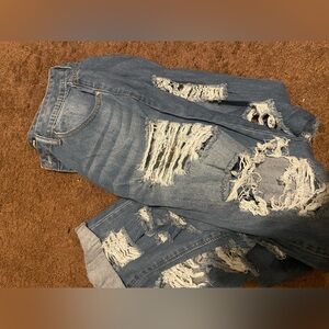 Fashion Nova Light Blue VERY Distressed Jeans